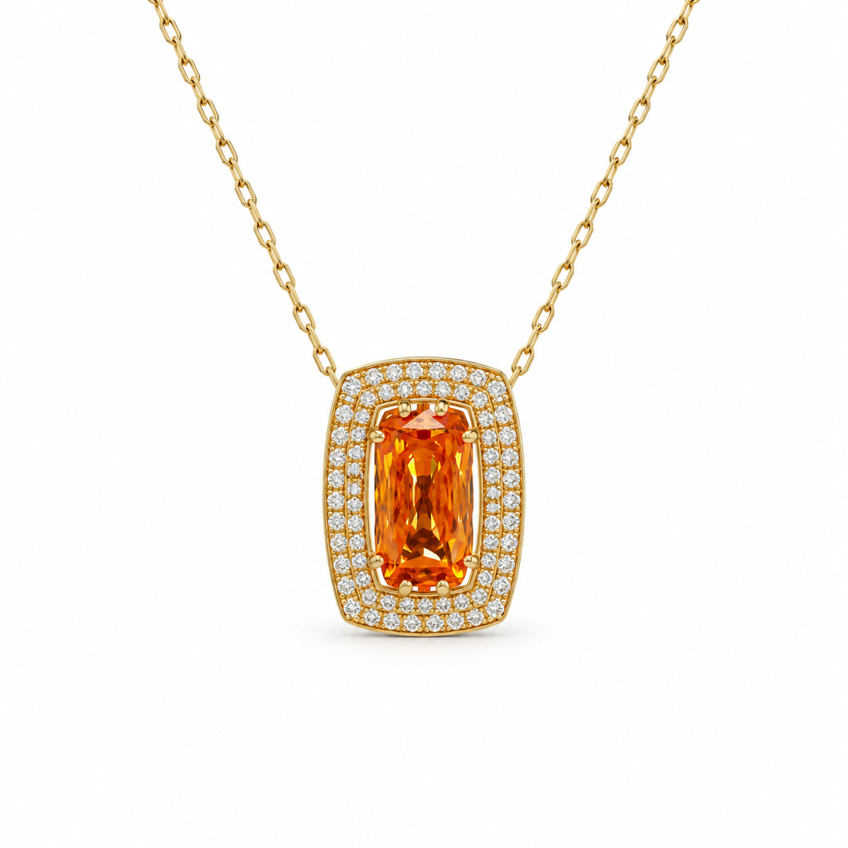 Orange Sapphire Double-Halo Necklace