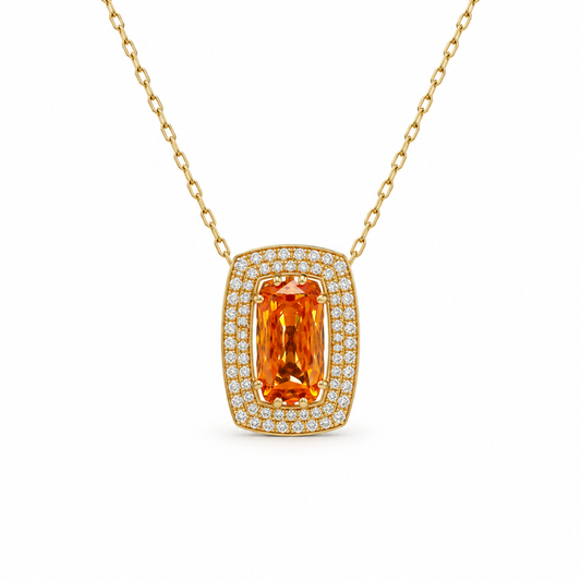 Orange Sapphire Double-Halo Necklace