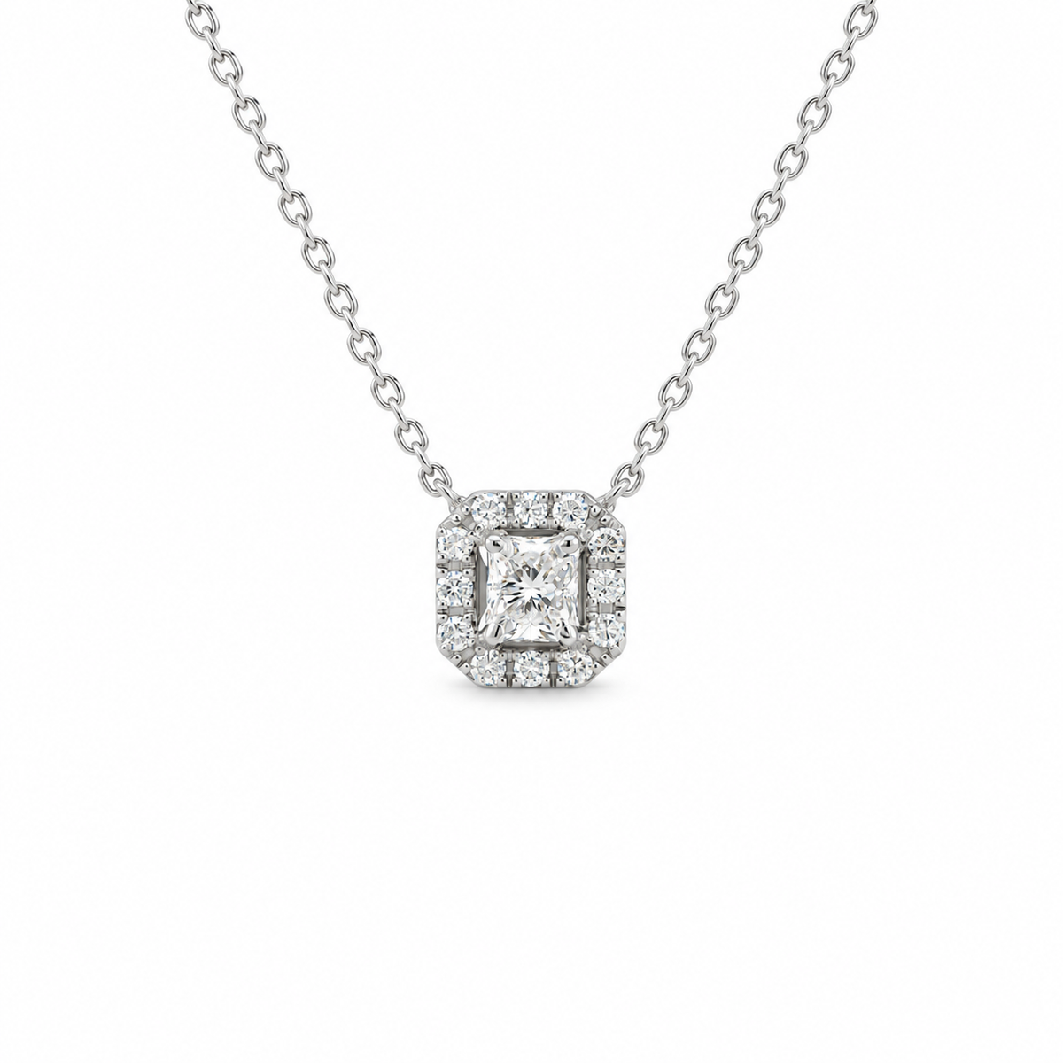 Square Halo Diamond Necklace