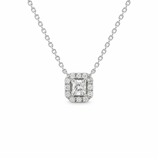 Square Halo Diamond Necklace