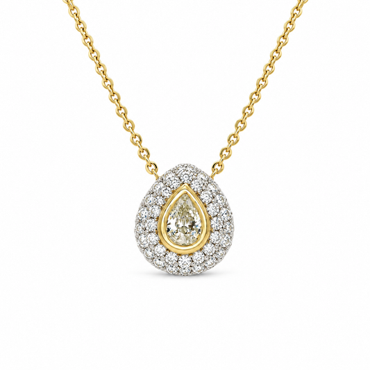 Pavé Teardrop Diamond Necklace in yellow and white gold