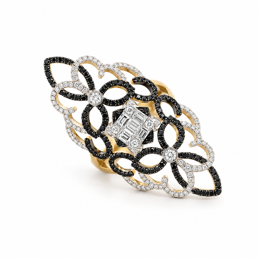 Ornate Black and White Diamond Ring