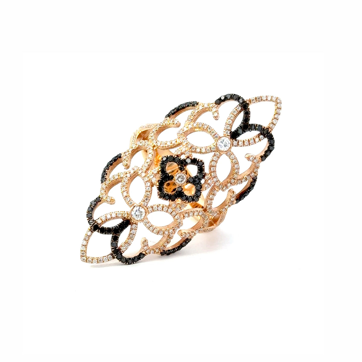 Interlaced Floral Black and White Diamond Ring