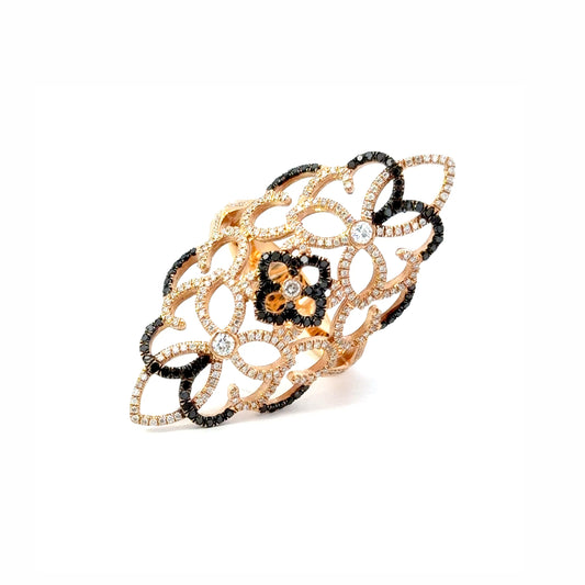 Interlaced Floral Black and White Diamond Ring