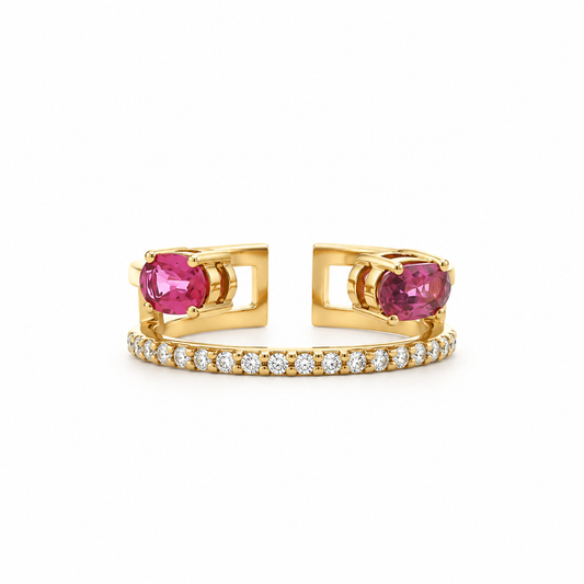 Twin Ruby Open Cuff Diamond Ring