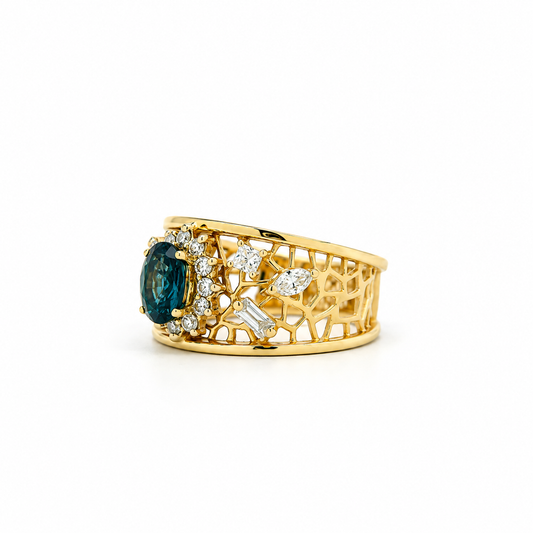 Artisanal Sapphire Lattice Diamond Ring