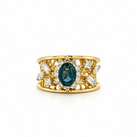 Artisanal Sapphire Lattice Diamond Ring