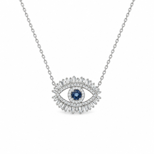 Baguette Diamond Evil Eye Necklace