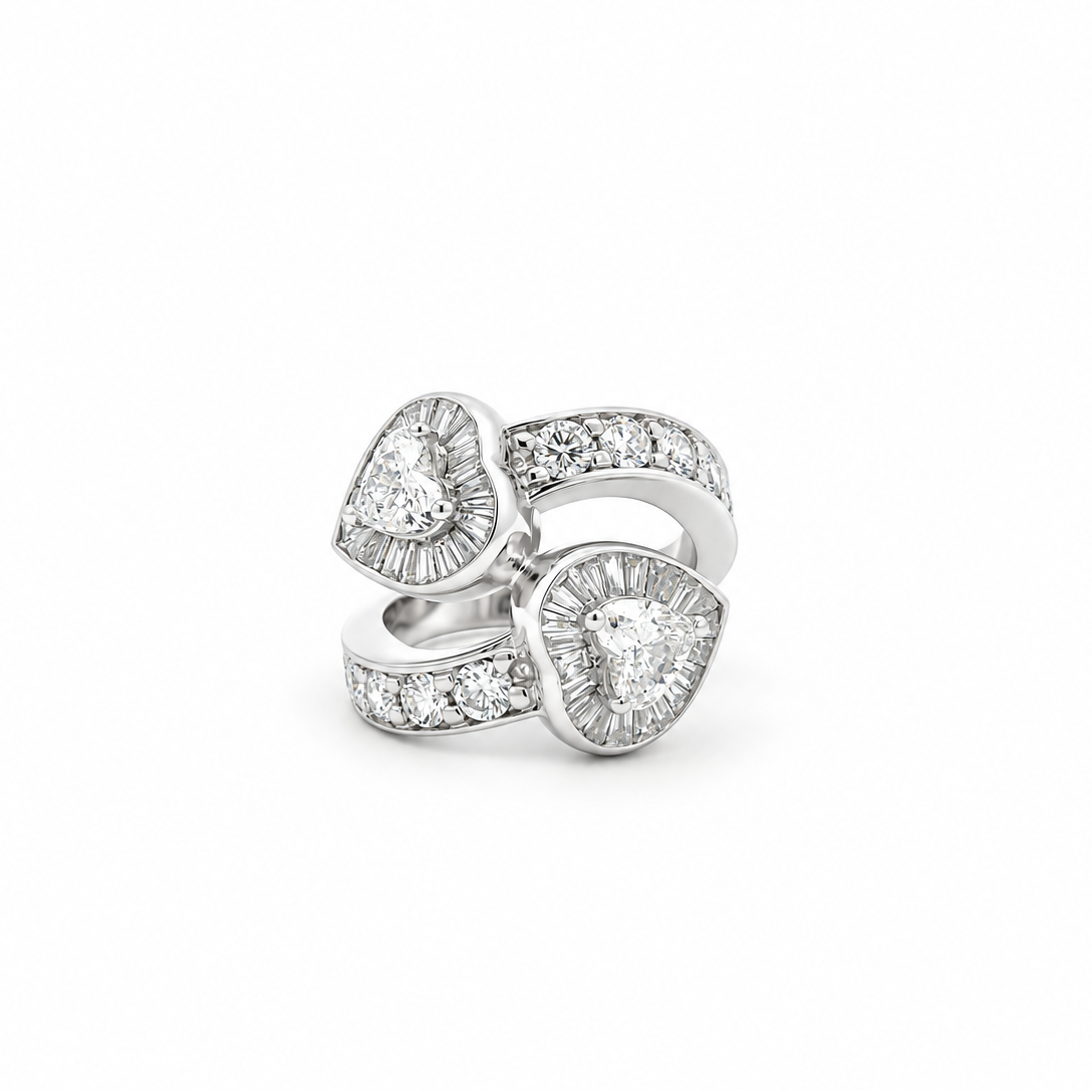 Double Heart Baguette Diamond Wrap Ring