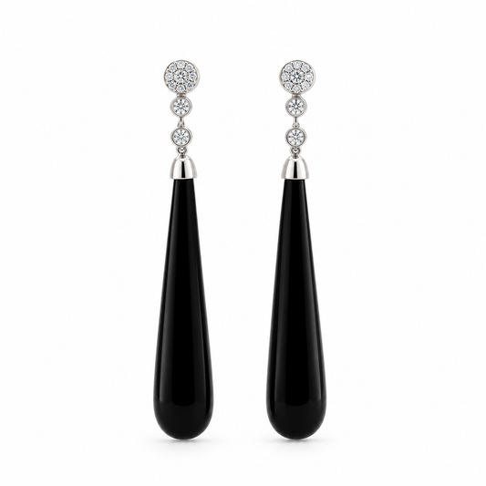 Black Onyx Diamond Drop Earrings