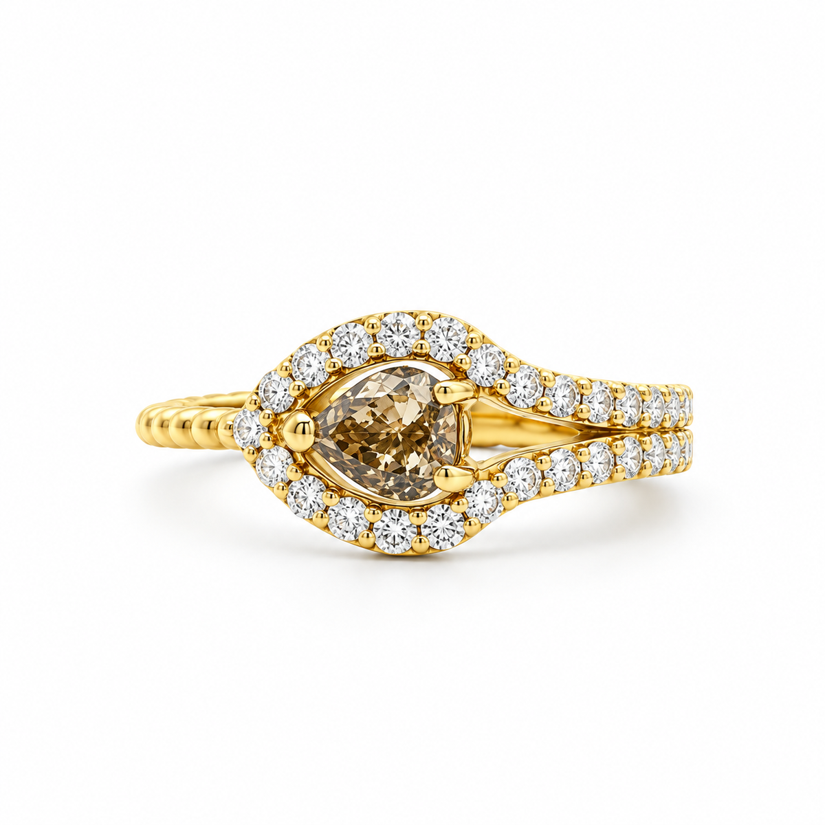 Pear-Cut Diamond Split Shank Ring