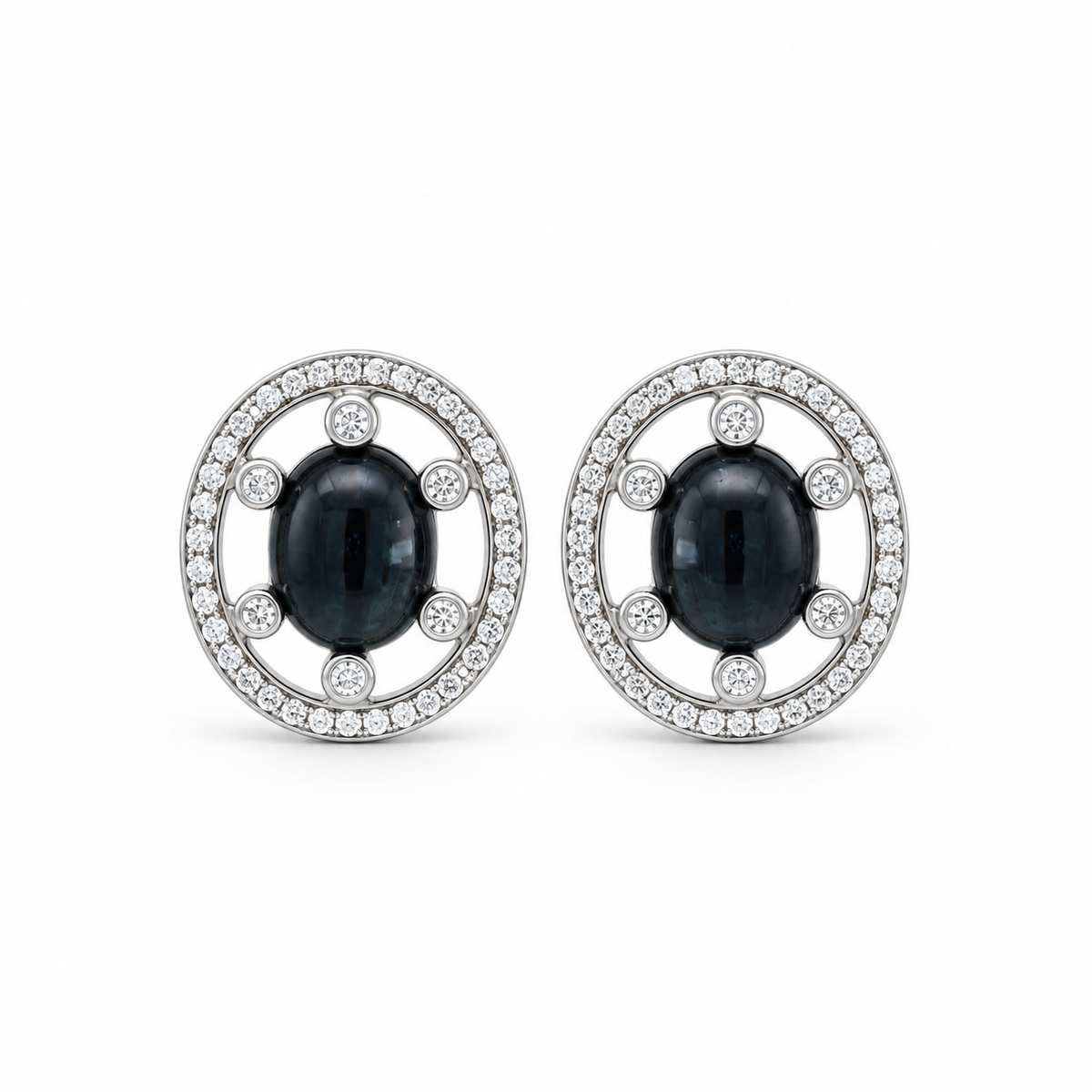 Sapphire Orbit Halo Diamond Earrings