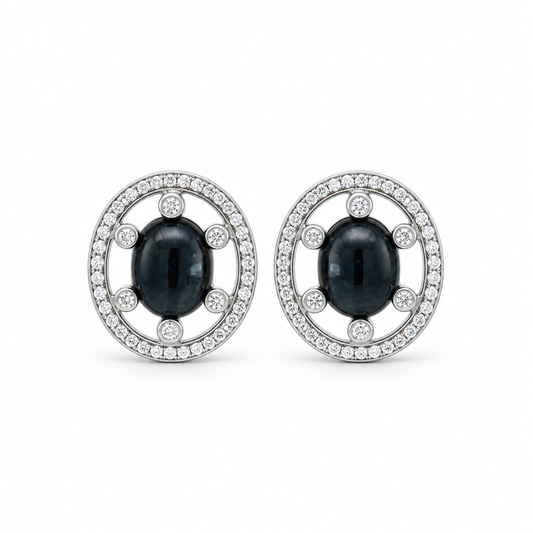 Sapphire Orbit Halo Diamond Earrings