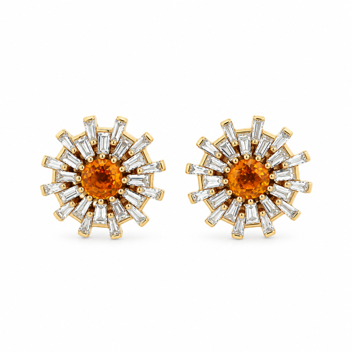 Sunburst Orange Sapphire Diamond Earrings
