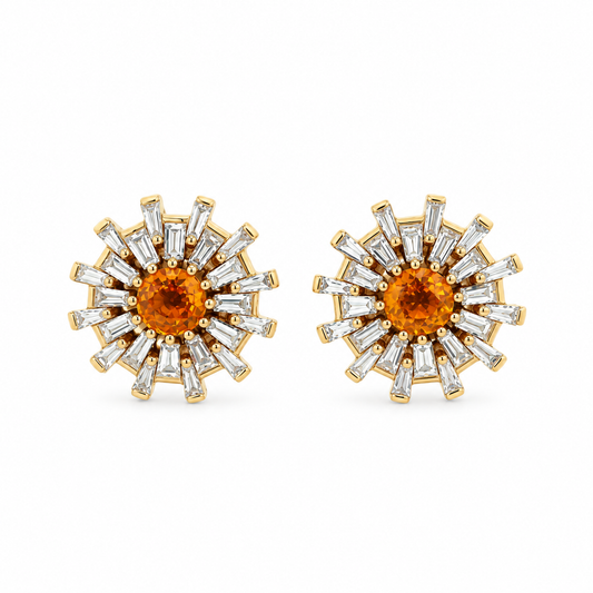 Sunburst Orange Sapphire Diamond Earrings