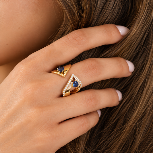 Geometric Sapphire Open Diamond Ring