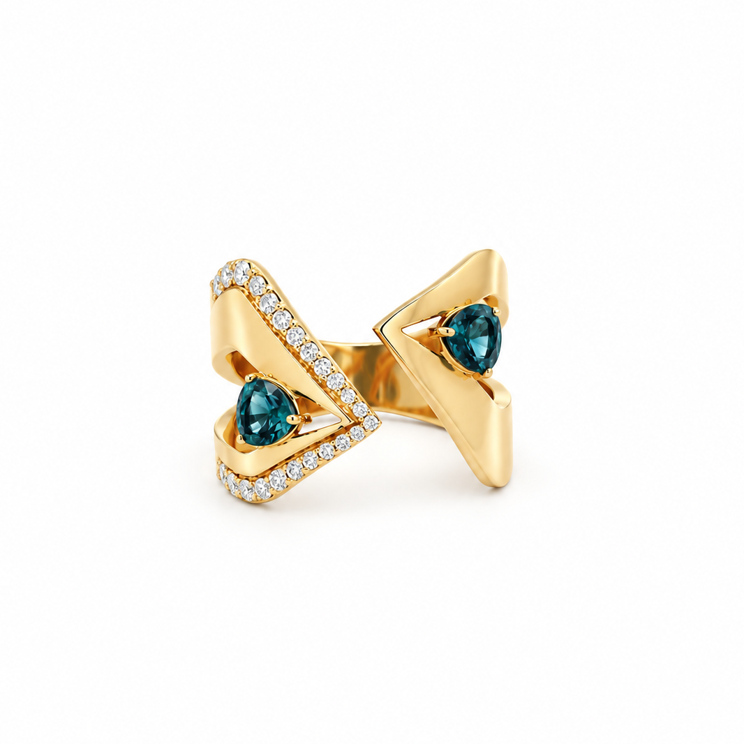 Geometric Sapphire Open Diamond Ring