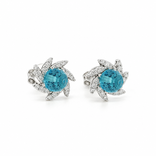 Blue Topaz Diamond Swirl Earrings