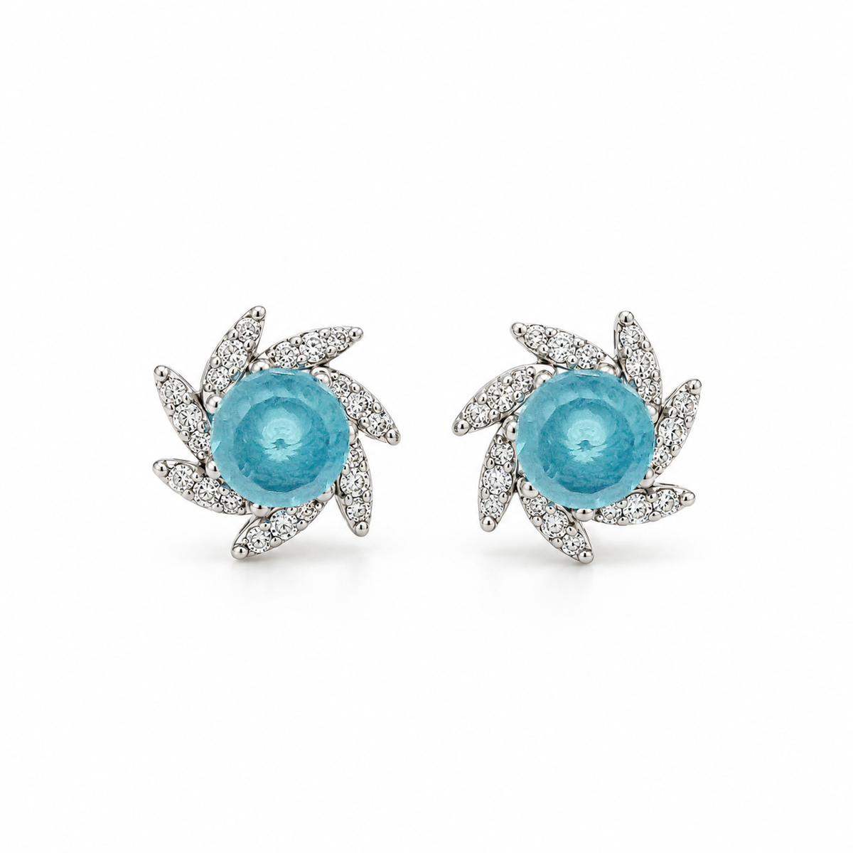 Blue Topaz Diamond Swirl Earrings