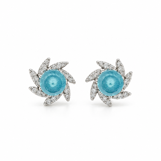 Blue Topaz Diamond Swirl Earrings