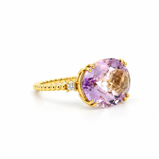 Rose-Cut Amethyst Solitaire Diamond Ring
