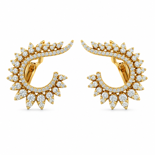 Diamond Feather Hoop Earrings