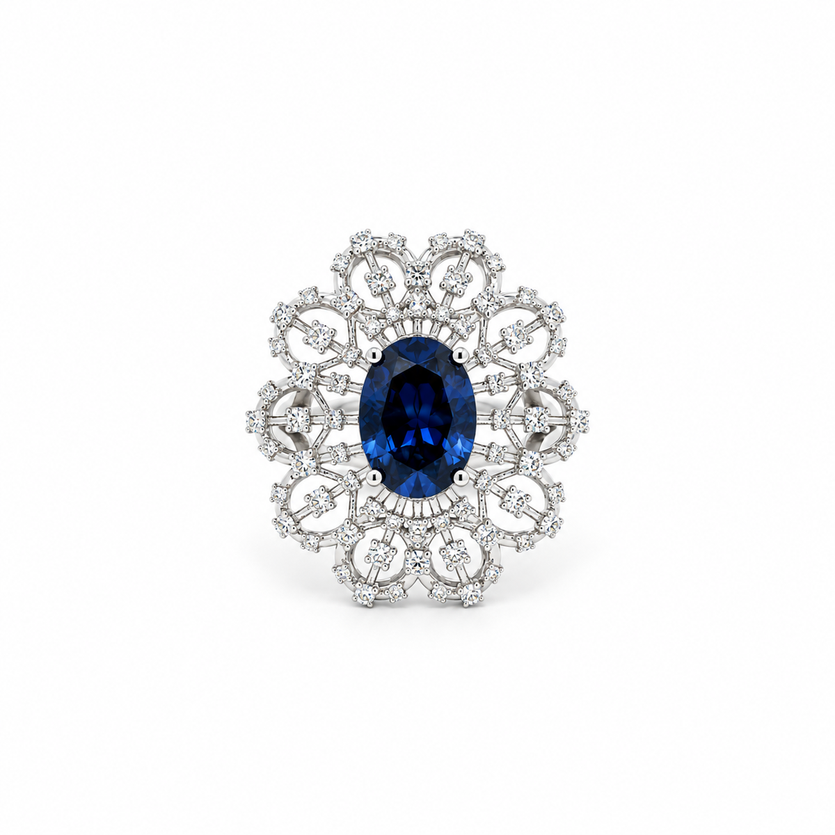 Ornate Blue Sapphire and Diamond Ring