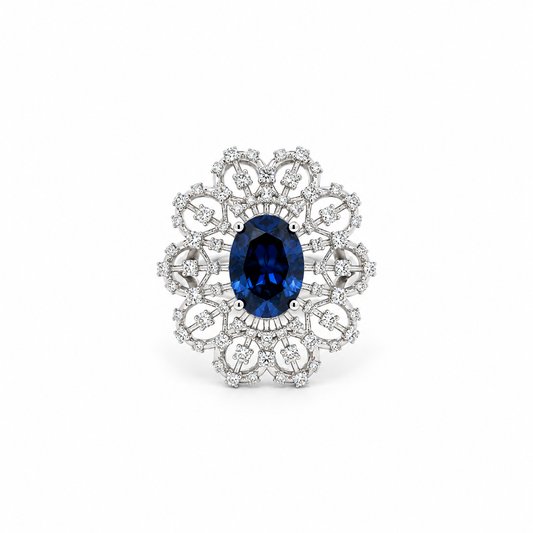 Ornate Blue Sapphire and Diamond Ring