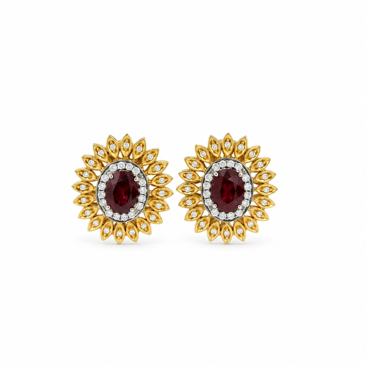 Ruby Sunflower Diamond Earrings