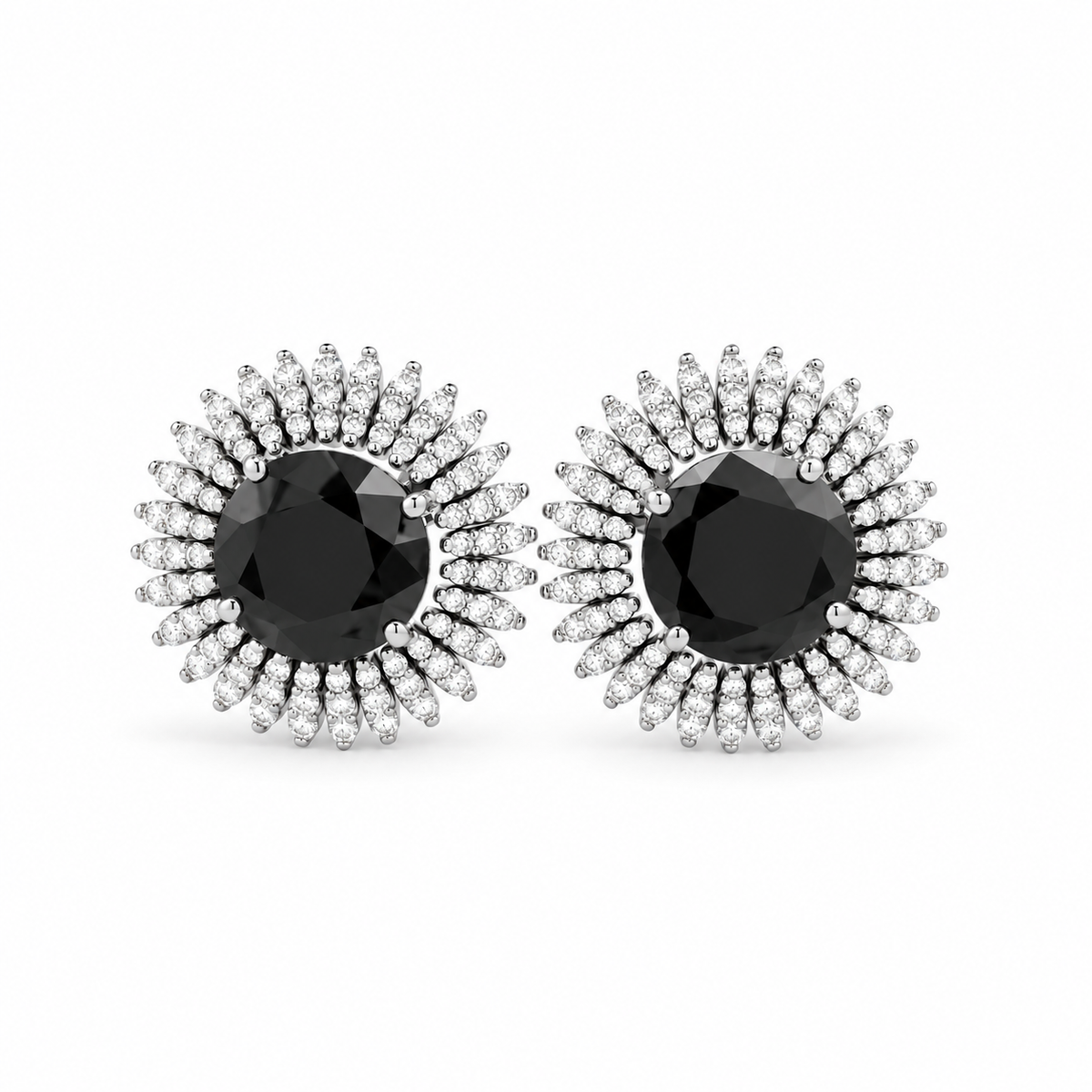 Black Diamond Sunburst Stud Earrings