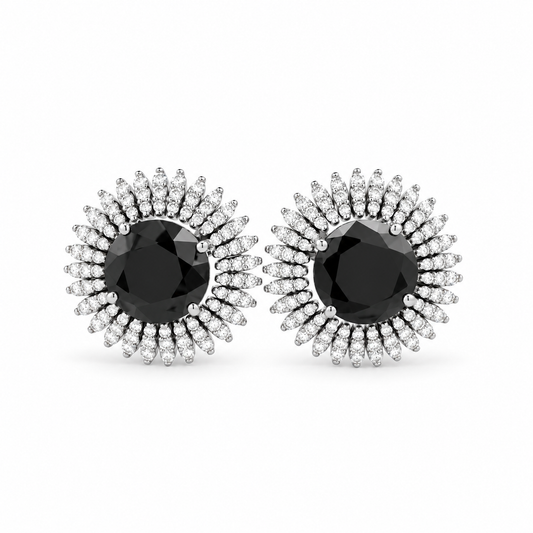 Black Diamond Sunburst Stud Earrings