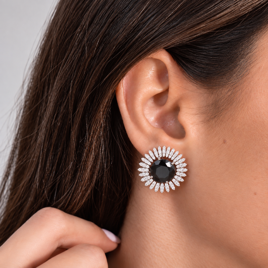 Black Diamond Sunburst Stud Earrings
