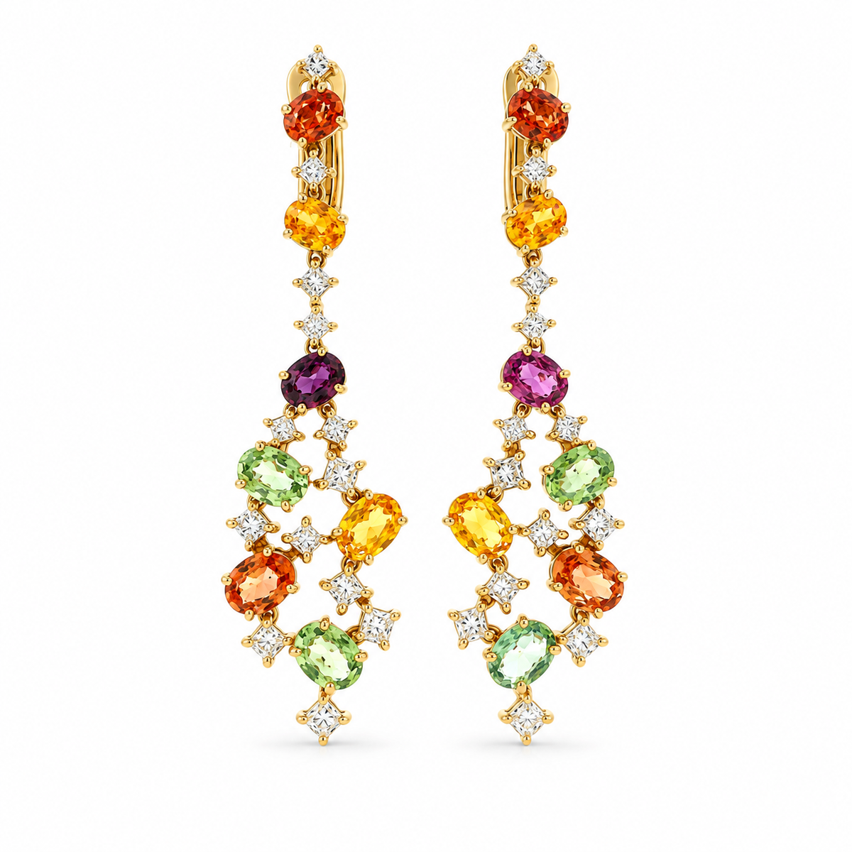 Chromatic Cascade Diamond Earrings in yellow gold