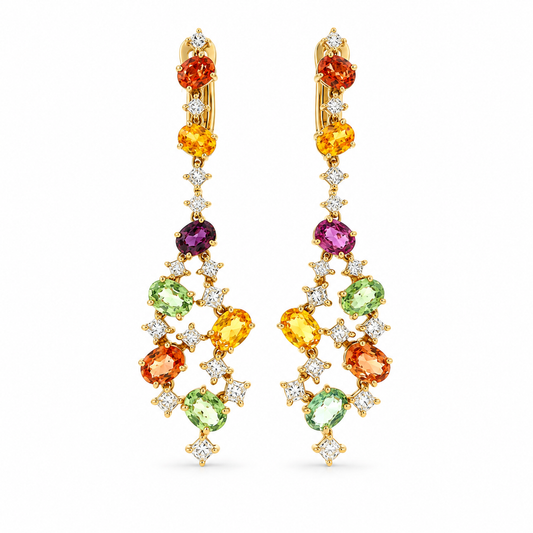 Chromatic Cascade Diamond Earrings in yellow gold