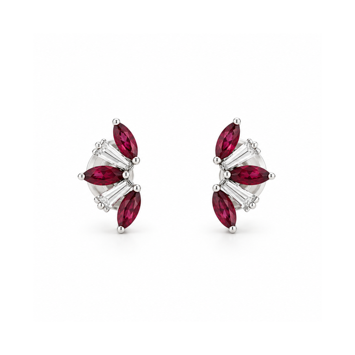 Ruby and Baguette Diamond Stud Earrings