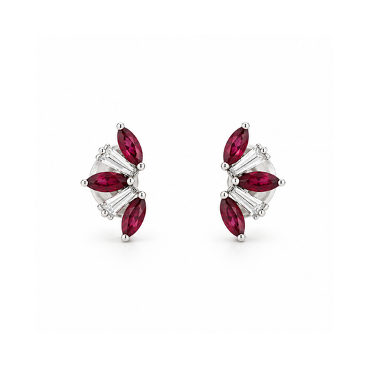 Ruby and Baguette Diamond Stud Earrings