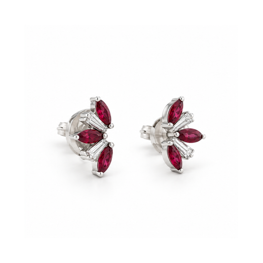 Ruby and Baguette Diamond Stud Earrings
