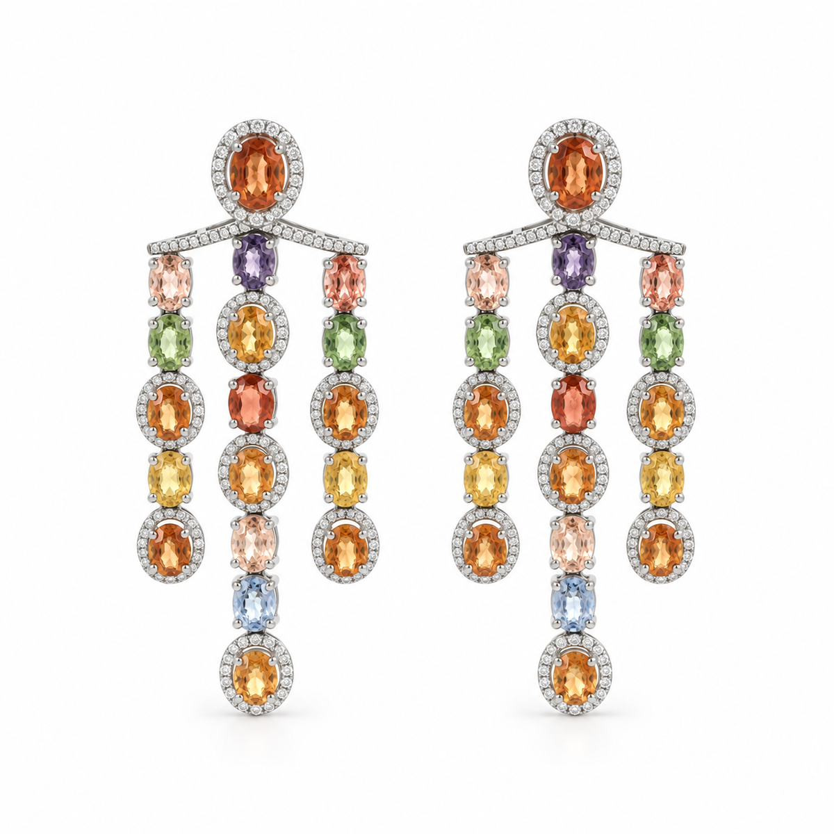 Multicolor Sapphire and Diamond Waterfall Earrings