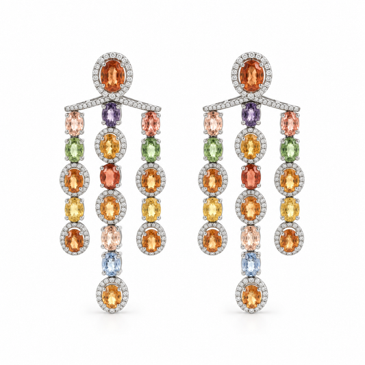 Multicolor Sapphire and Diamond Waterfall Earrings