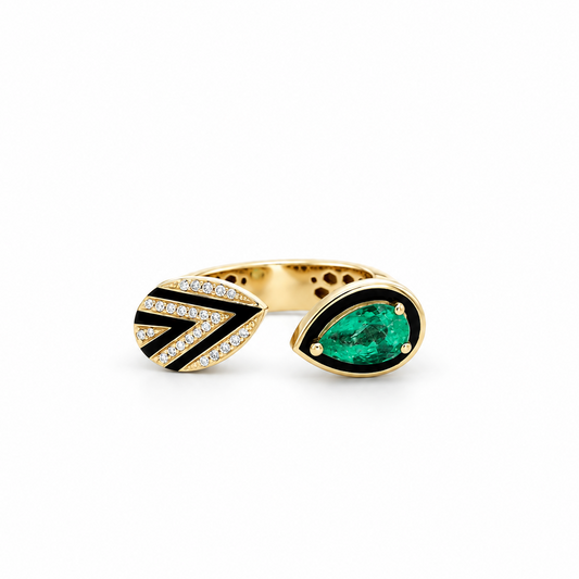 Emerald and Diamond Open Cuff Ring