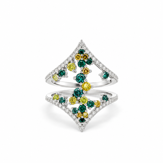 Multicolor Diamond Open Cuff Ring