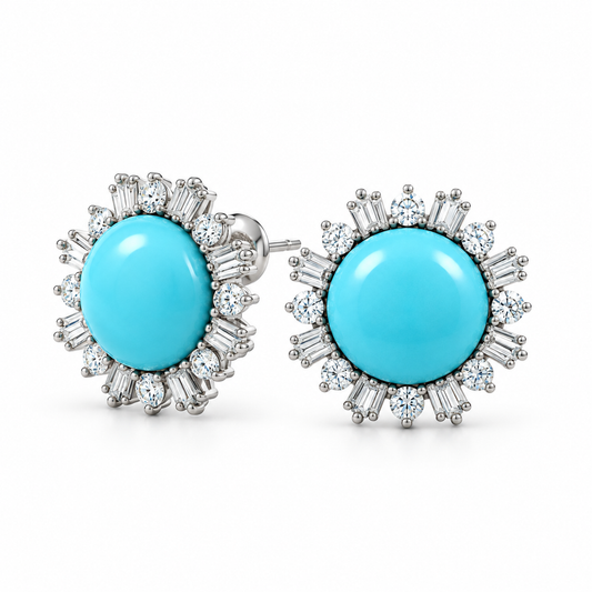 Turquoise Halo Diamond Stud Earrings