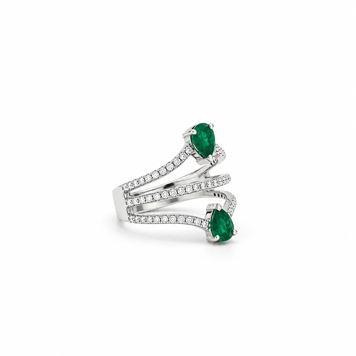 Emerald Double Pear Pavé Diamond Ring