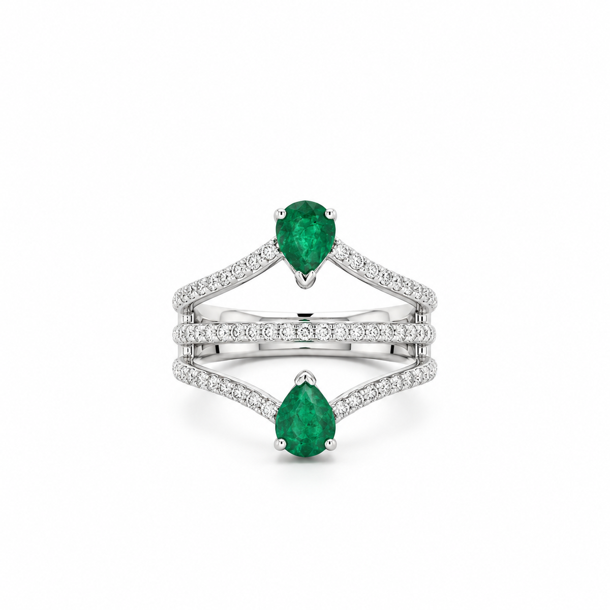 Emerald Double Pear Pavé Diamond Ring