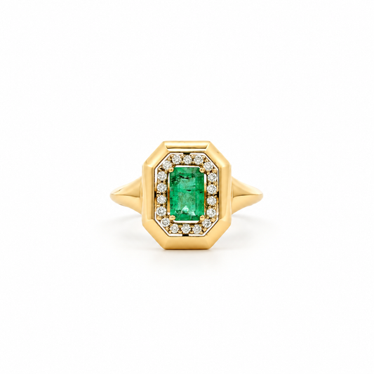 Emerald Octagonal Diamond Ring