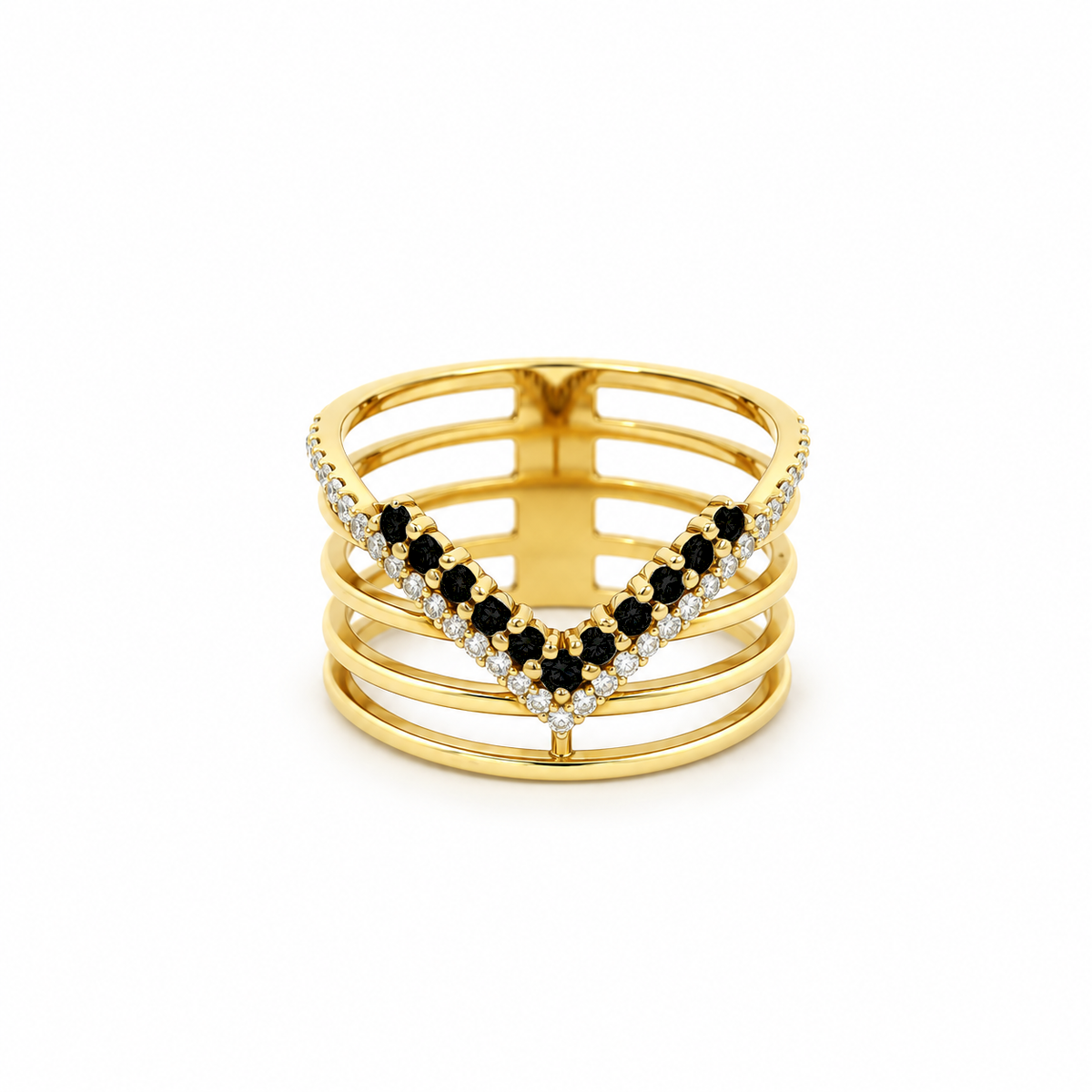 Chevron Multi-row Black Diamond Ring