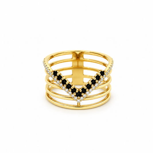 Chevron Multi-row Black Diamond Ring