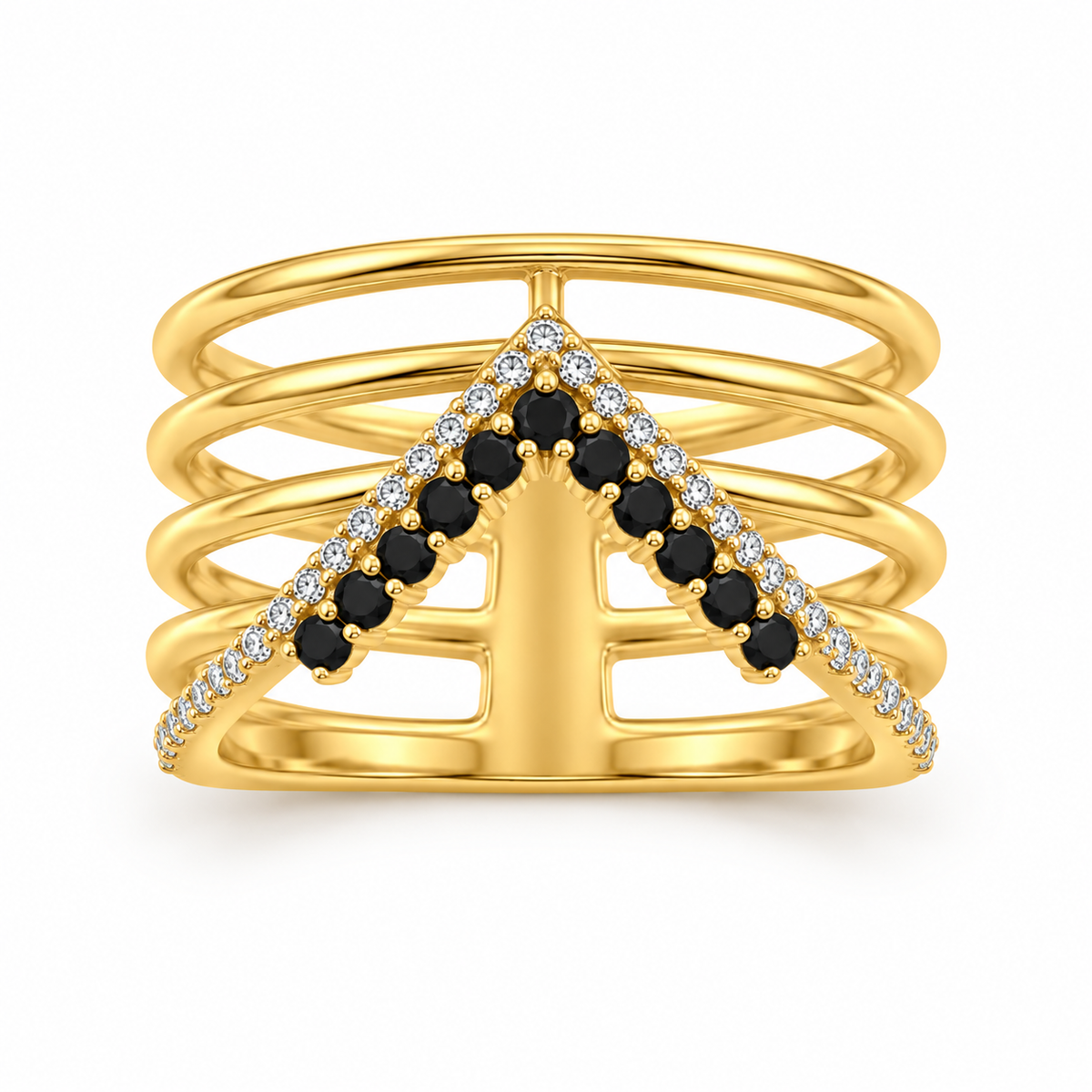 Chevron Multi-row Black Diamond Ring