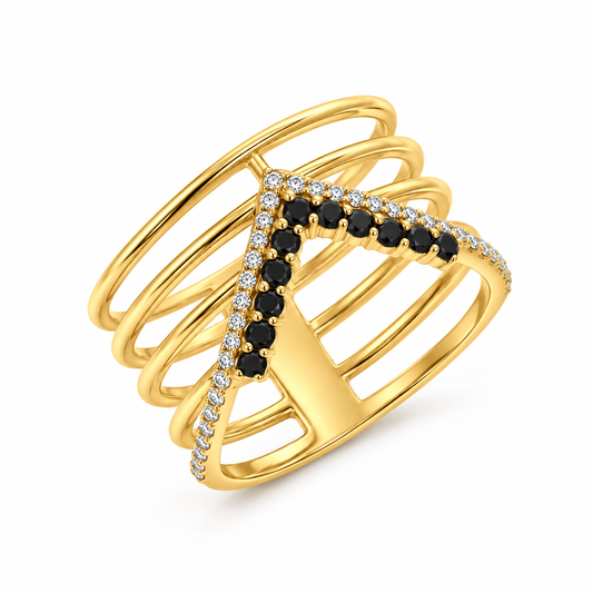 Chevron Multi-row Black Diamond Ring
