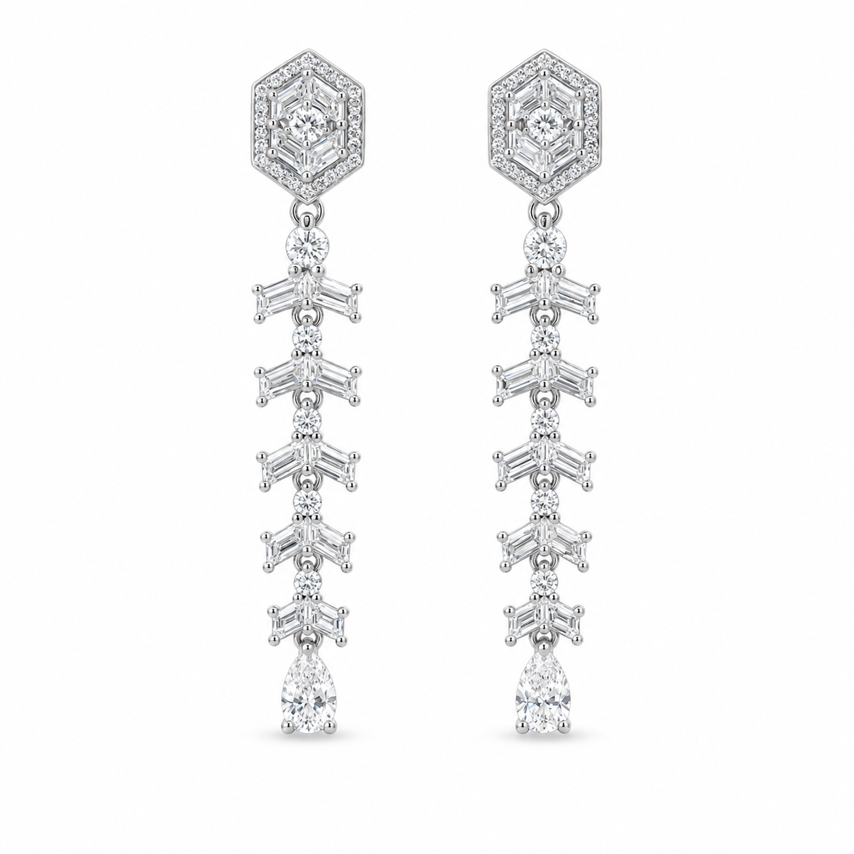 Hexagonal Chevron Diamond Drop Earrings